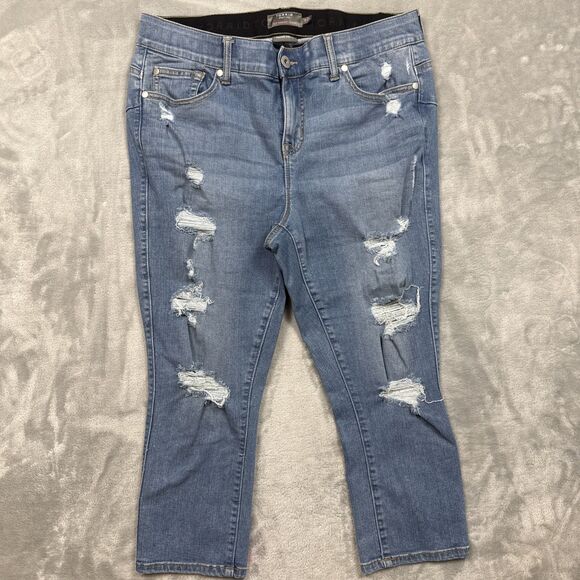 Torrid Bombshell Skinny Jeans Women’s 14 Light Blue Distressed Crop Stre - Picture 1 of 7